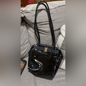 Vintage Salvatore  Ferragamo Black Patent Leather Purse Bag
